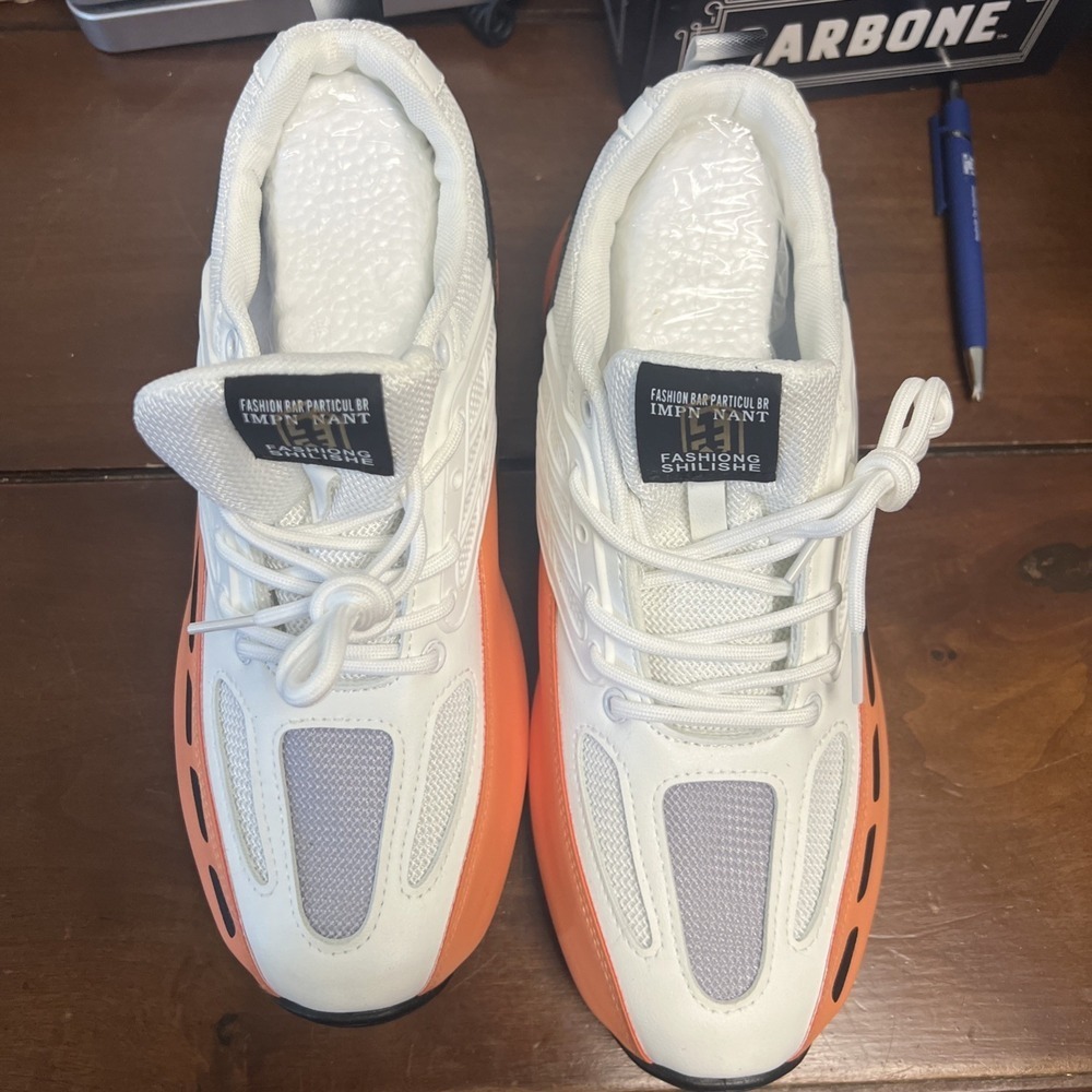 Imprint Orange Sole Sneakers White Mesh Upper